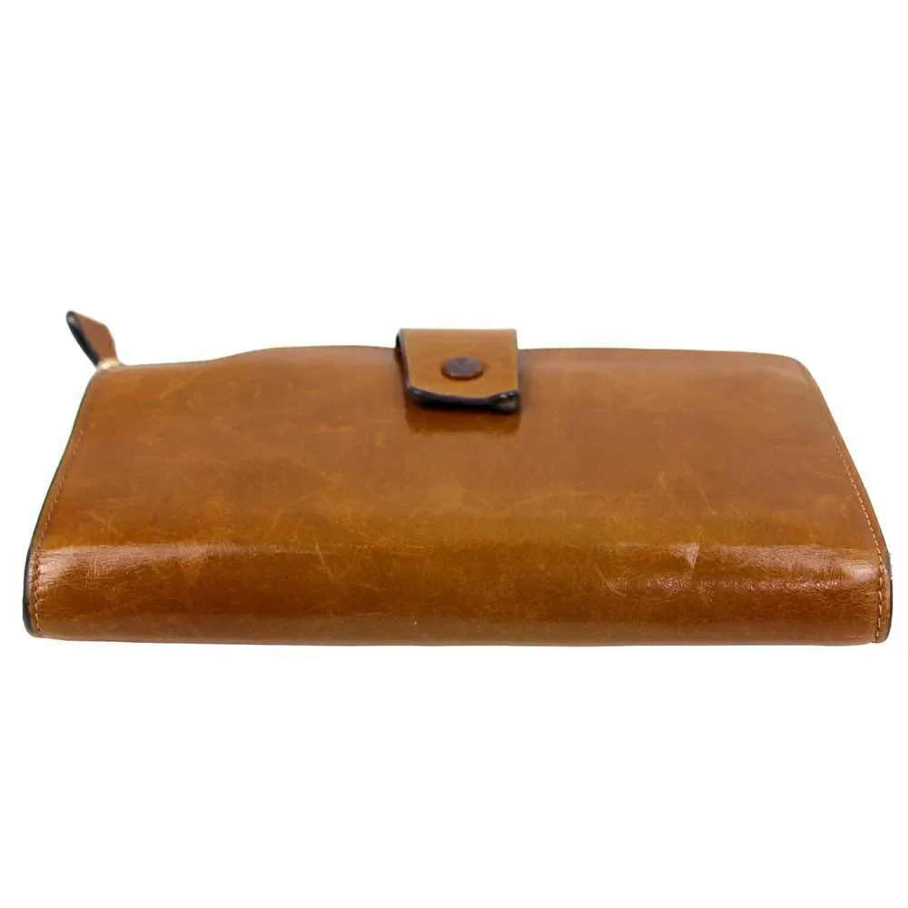 HANDCRAFTED TAN BROWN GENUINE LEATHER ID CARD COIN BILL HOLDER BIFOLD WALLET
